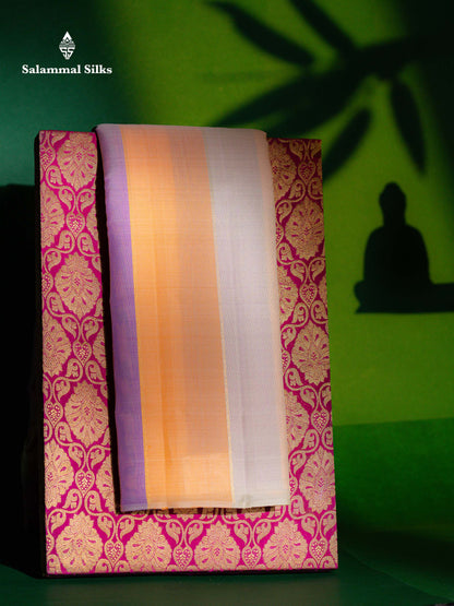 Beautiful Multicolour Kanjivaram Kora Silk Saree With Contrast Cream Sandal Blouse