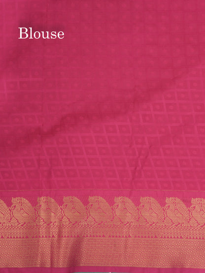 1000 Buttas Mustard Yellow Semi Silk Saree With Contrast Pink Traditional Border