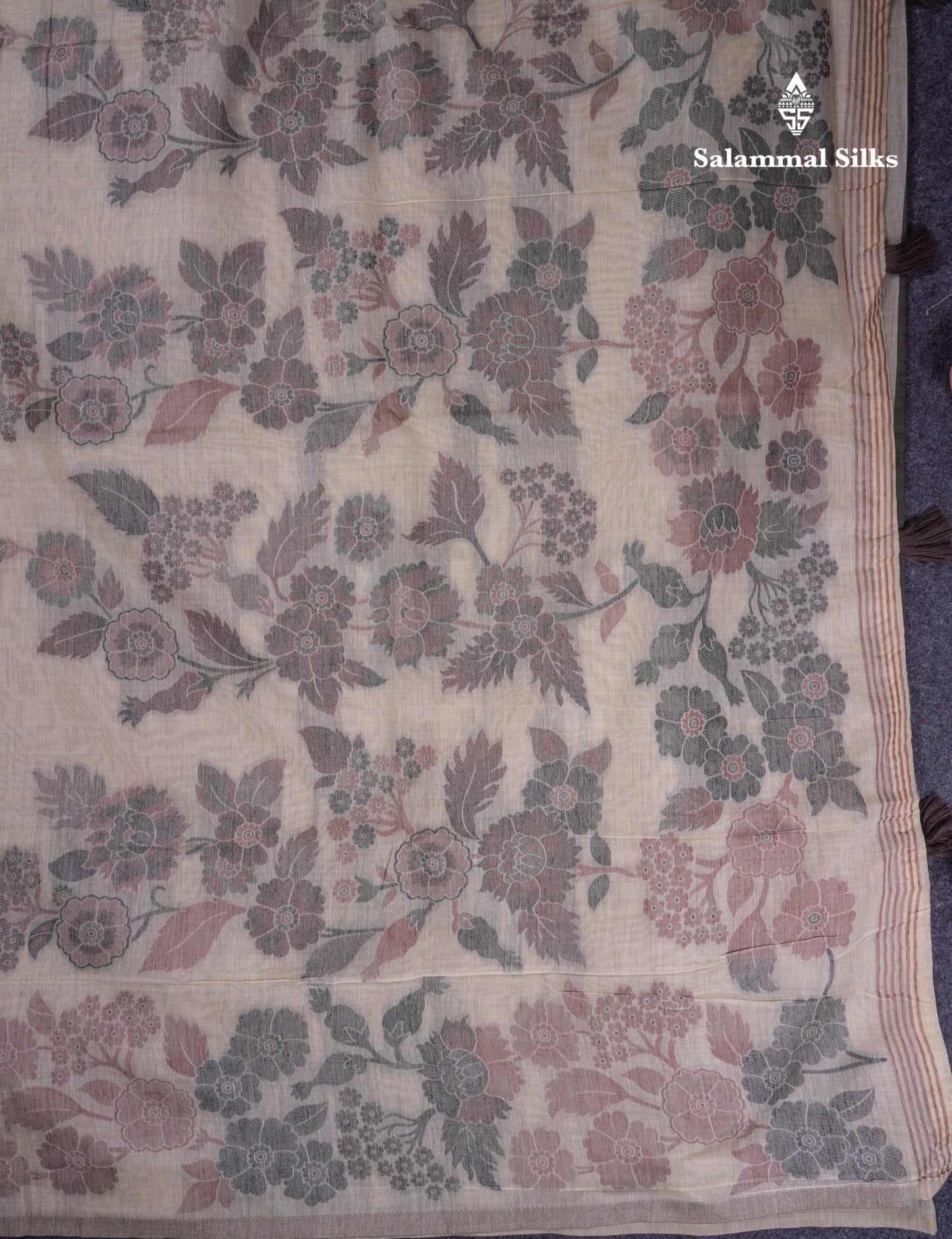 Beautiful Dark Peach Muga Cotton Saree With Contrast Maroon Blouse