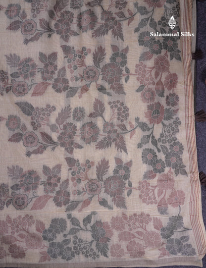 Beautiful Dark Peach Muga Cotton Saree With Contrast Maroon Blouse