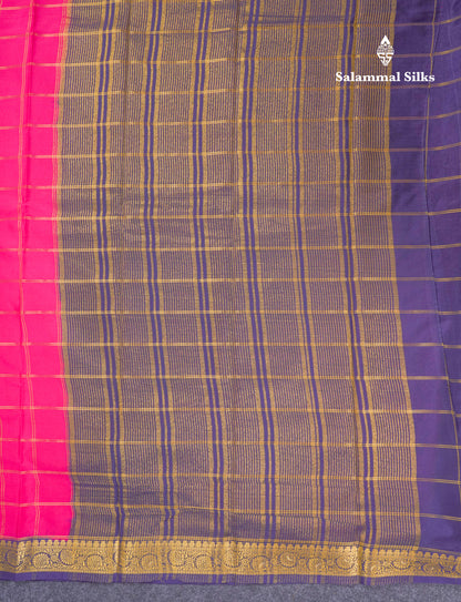 Sapphire Blue Semi Mysore Crepe Saree With Contrast Navy Blue Small Border
