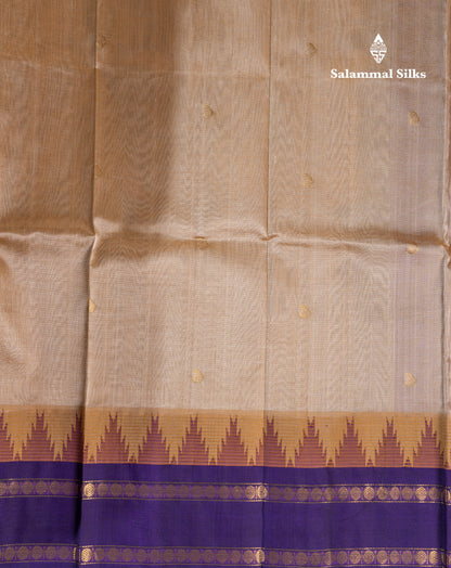 Sandal Pure Silk Cotton Saree With Contrast Violet Traditional Temple & Rettapet Border