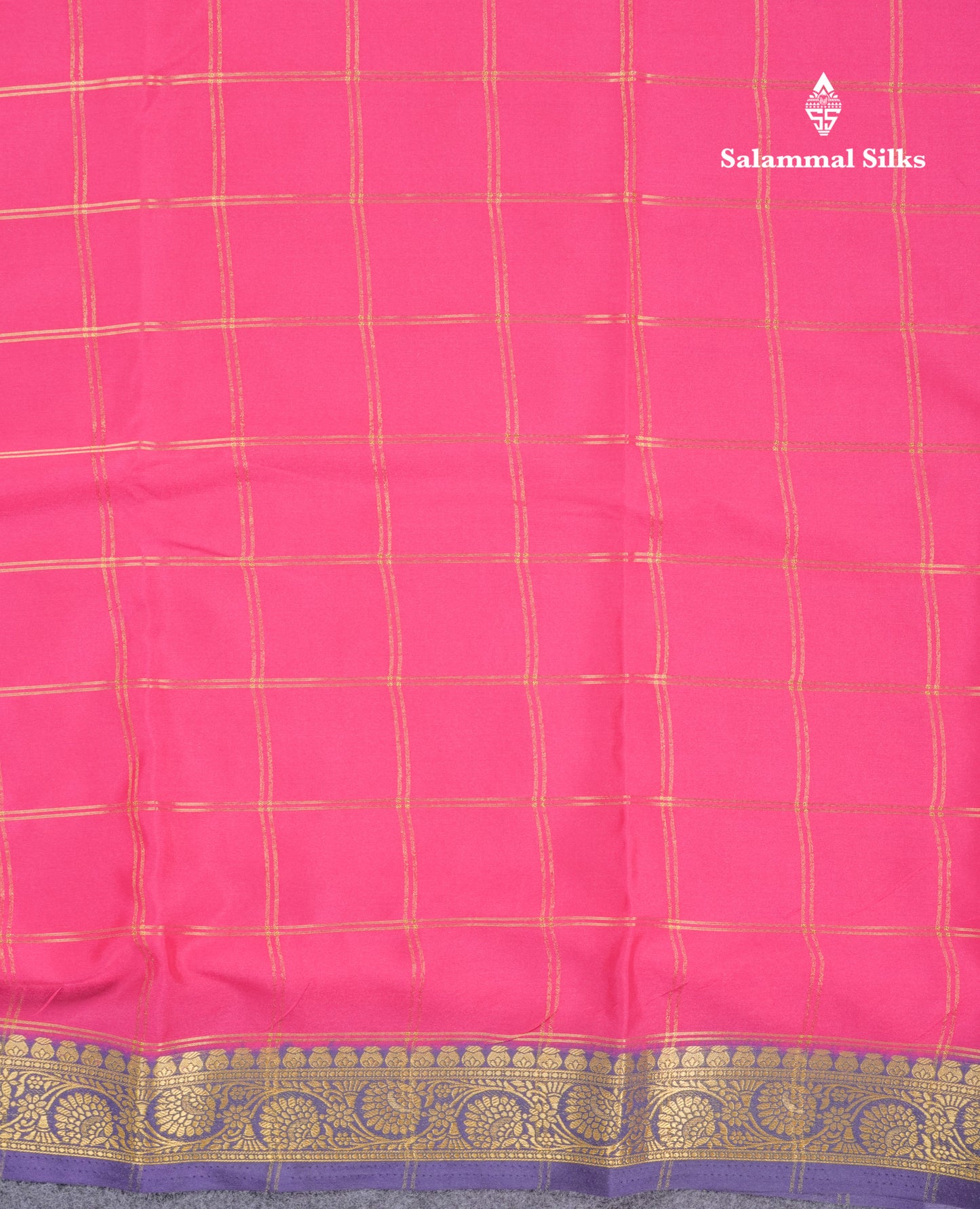 Sapphire Blue Semi Mysore Crepe Saree With Contrast Navy Blue Small Border