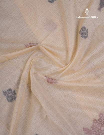 Beautiful Dark Peach Muga Cotton Saree With Contrast Maroon Blouse