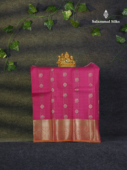 Beautiful Pure Silk Pattu Pavadai (Magenta Pink) With Contrast Orange Blouse 18"