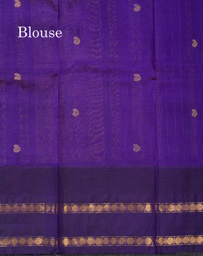 Sandal Pure Silk Cotton Saree With Contrast Violet Traditional Temple & Rettapet Border