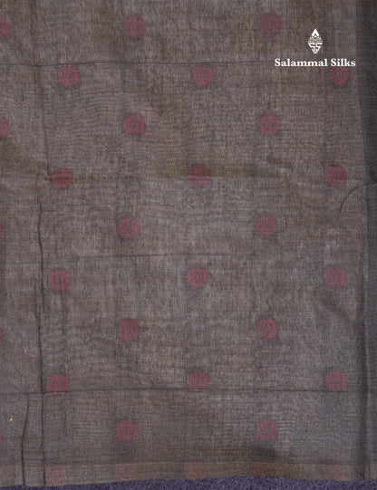 Beautiful Dark Peach Muga Cotton Saree With Contrast Maroon Blouse