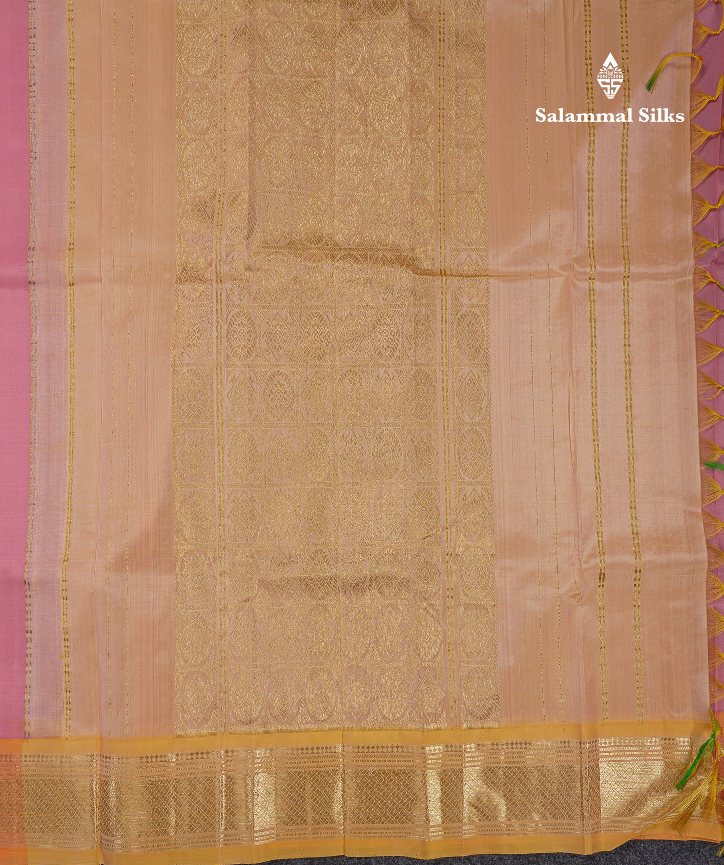 Beautiful Onion Pink Pure Kanjivaram Silk Saree With Contrast Light Yellow Traditional One Side Border