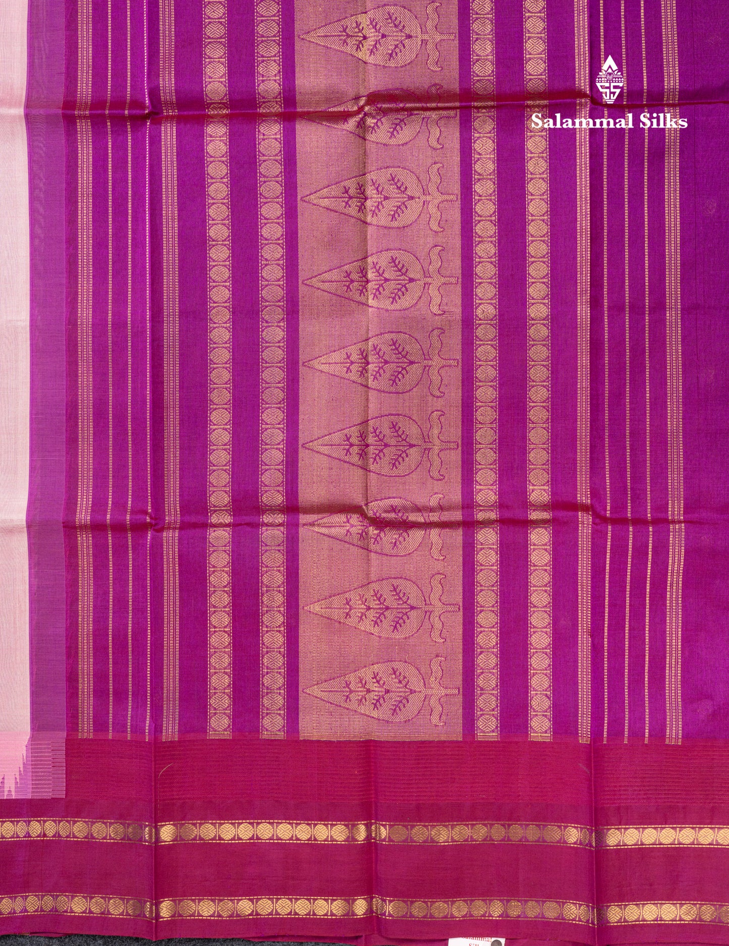 Sandal Pure Silk Cotton Saree With Contrast Violet Traditional Temple & Rettapet Border