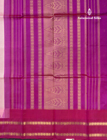 Sandal Pure Silk Cotton Saree With Contrast Violet Traditional Temple & Rettapet Border