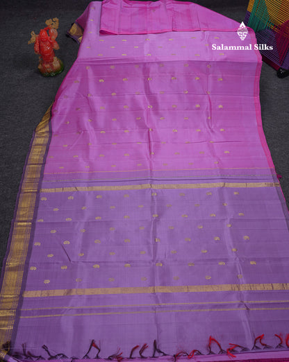 Beautiful Lavender Pure Kanjivaram Silk Saree With Contrast Light Violet Traditional One Side Border