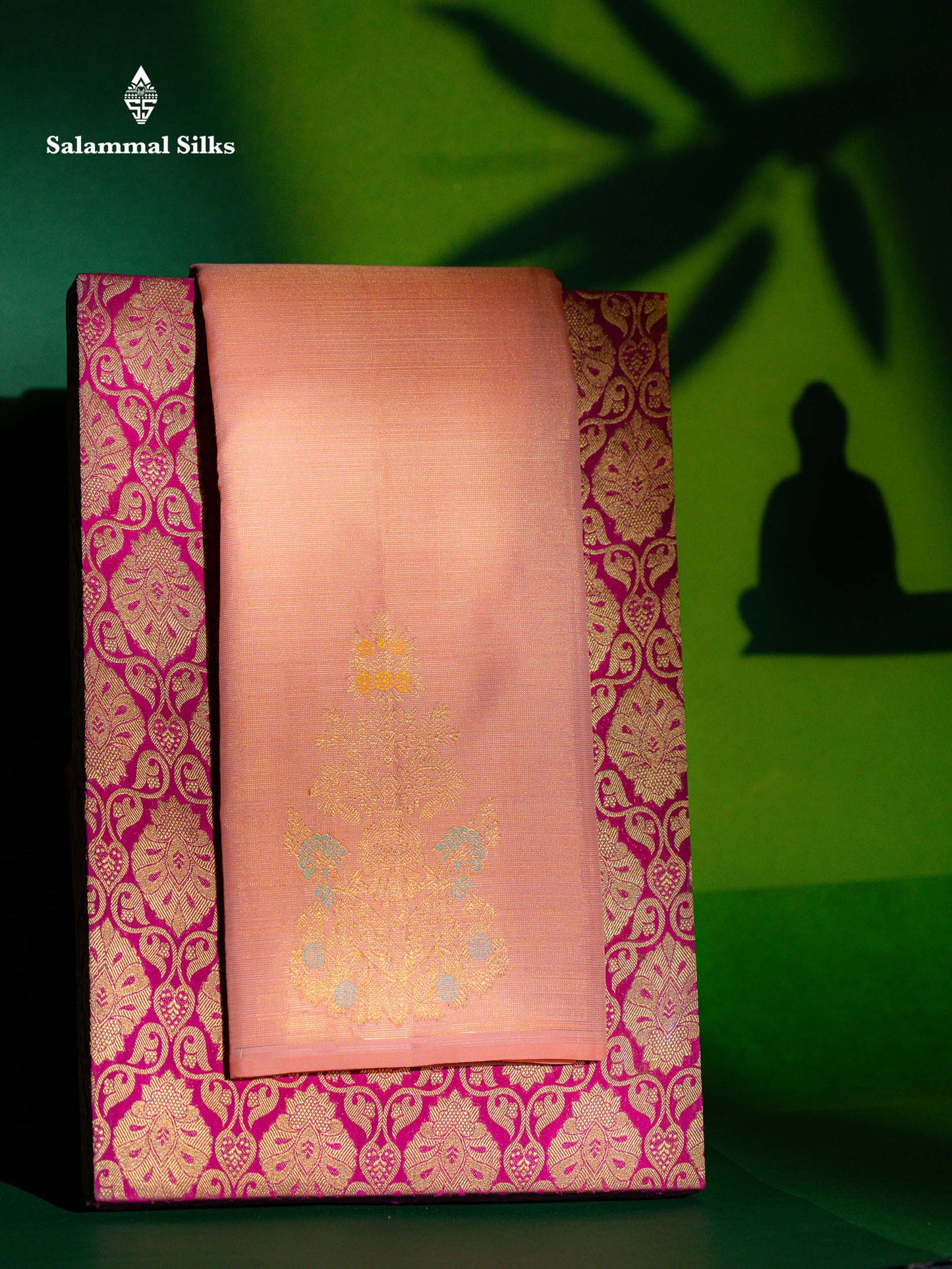 Beautiful Peach Fancy Vairaoosi Menakari Work Pure Kanjivaram Silk Saree with Contrast Pink Blouse