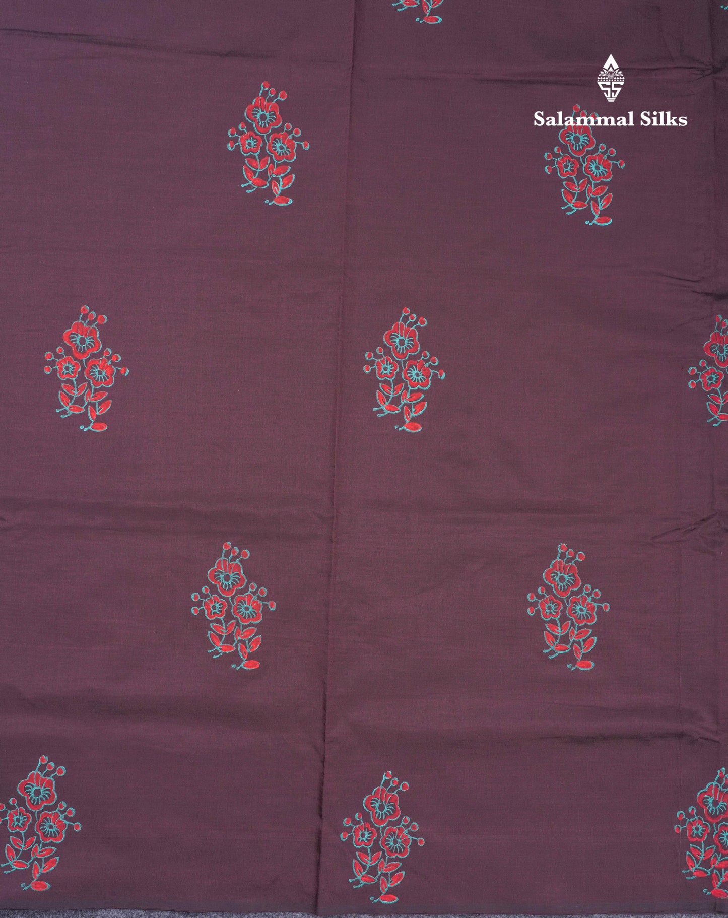Dark Brown South Cotton Printed Saree With Contrast Sapphire Green Blouse
