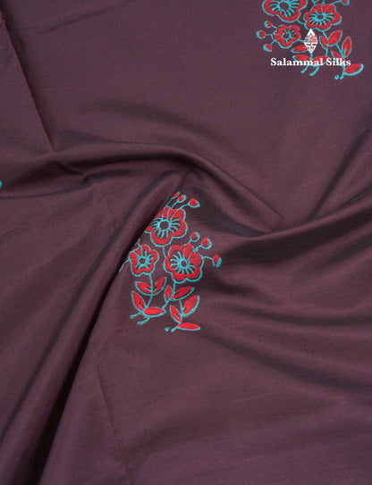 Dark Brown South Cotton Printed Saree With Contrast Sapphire Green Blouse