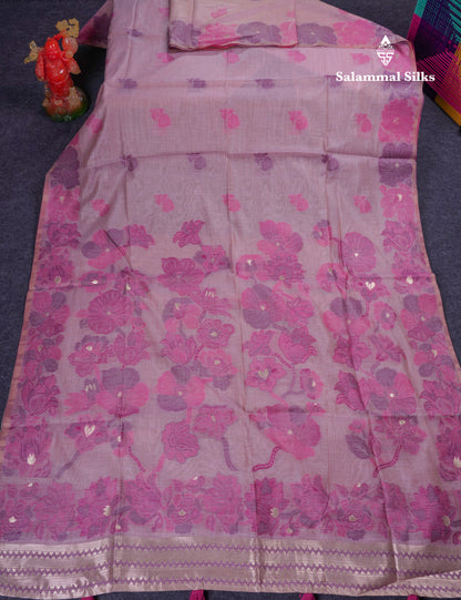 Beautiful Light Yellow Muga Cotton Saree With Contrast Light Red Blouse