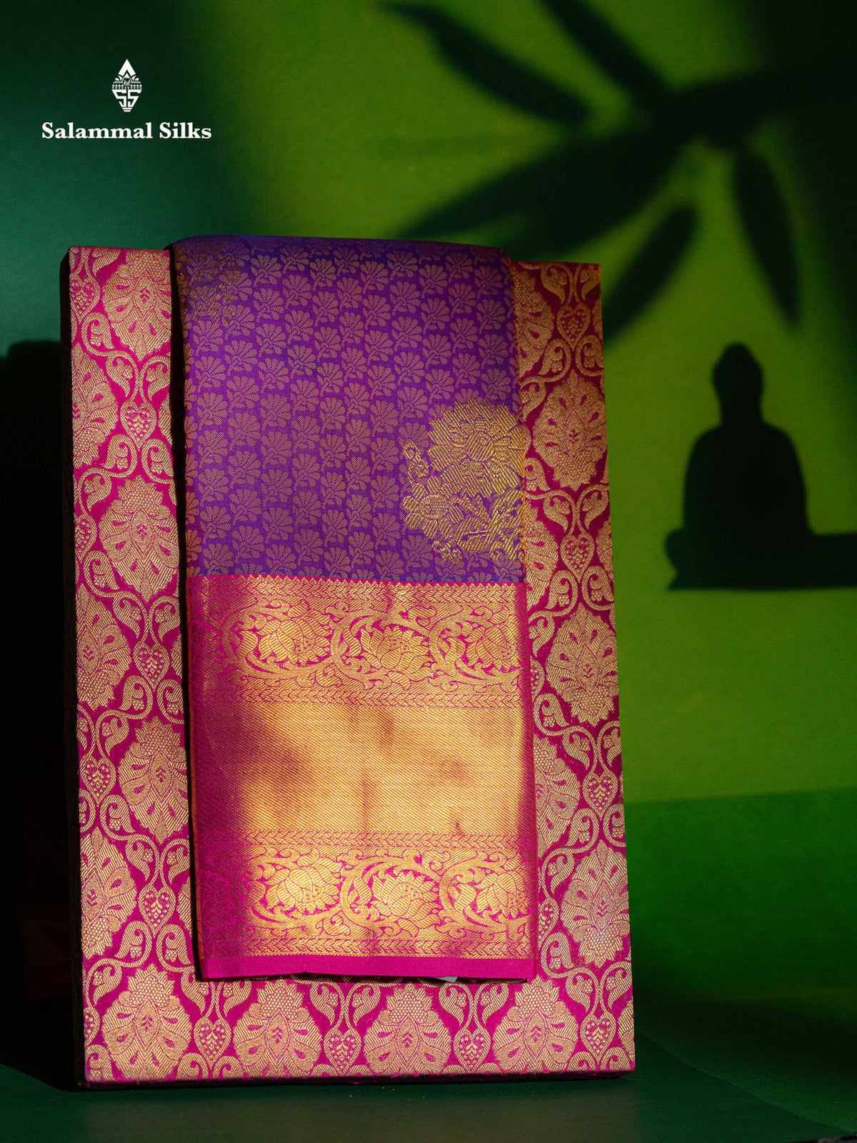 Kanjivaram Violet Pure Silk Jacquard Saree With Pink Blouse
