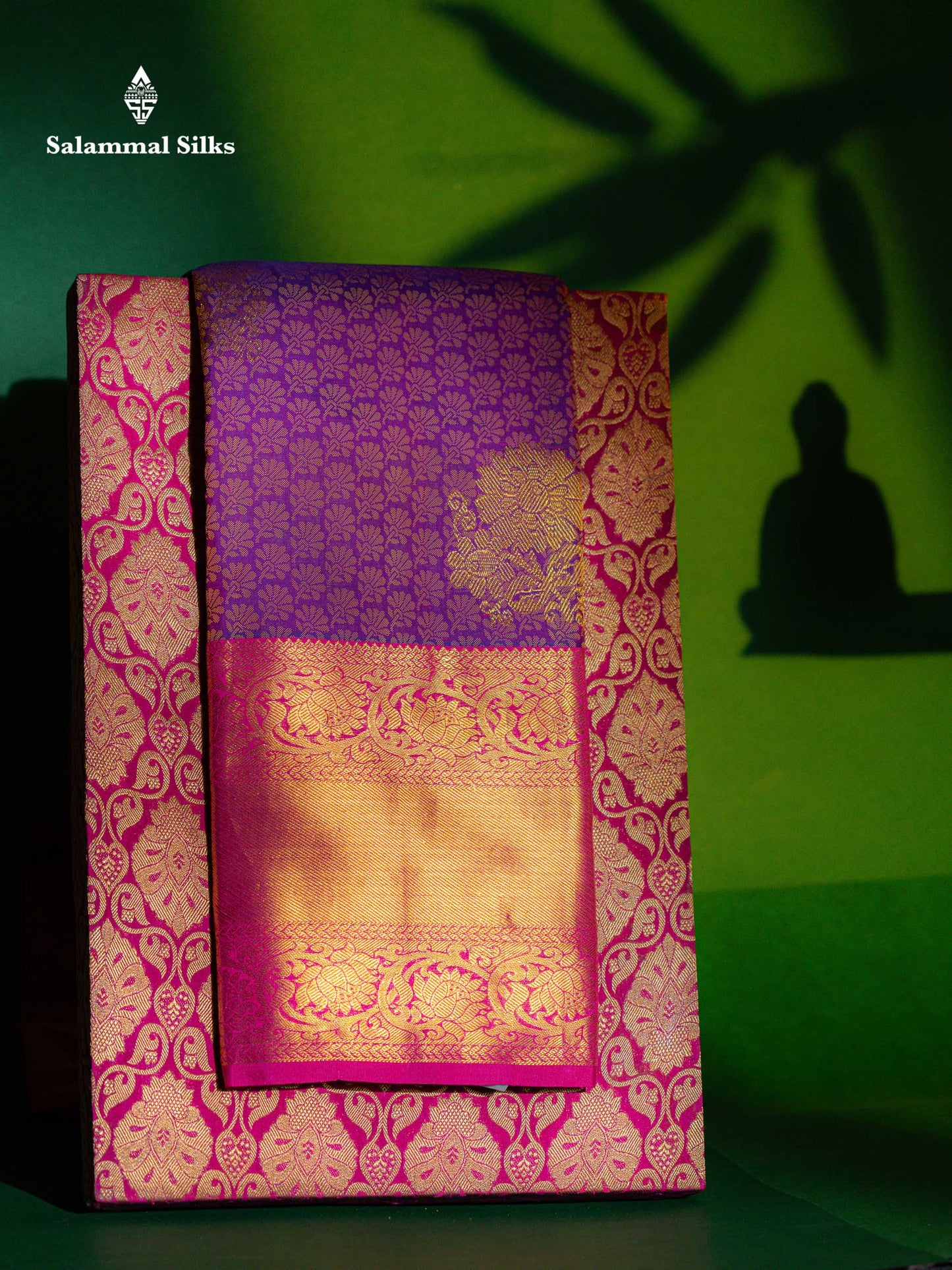 Kanjivaram Violet Pure Silk Jacquard Saree With Pink Blouse