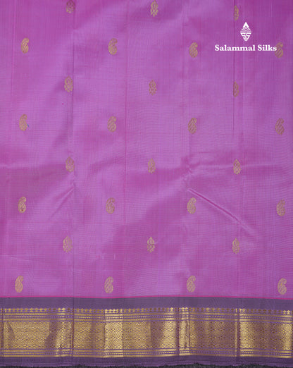 Beautiful Lavender Pure Kanjivaram Silk Saree With Contrast Light Violet Traditional One Side Border