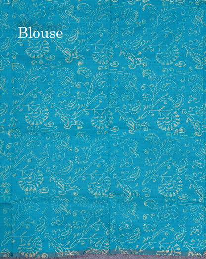 Dark Brown South Cotton Printed Saree With Contrast Sapphire Green Blouse