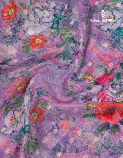 Light Pink Printed Linen Mix Fancy Saree With Contrast Peacock Green Fancy Border