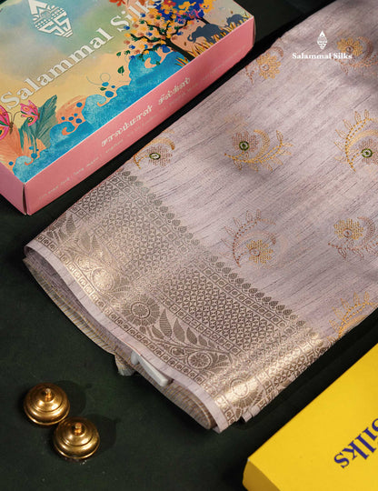 Cotton Mix Saree -  Light Lavender  Embroidery Work Along With Fancy Border
