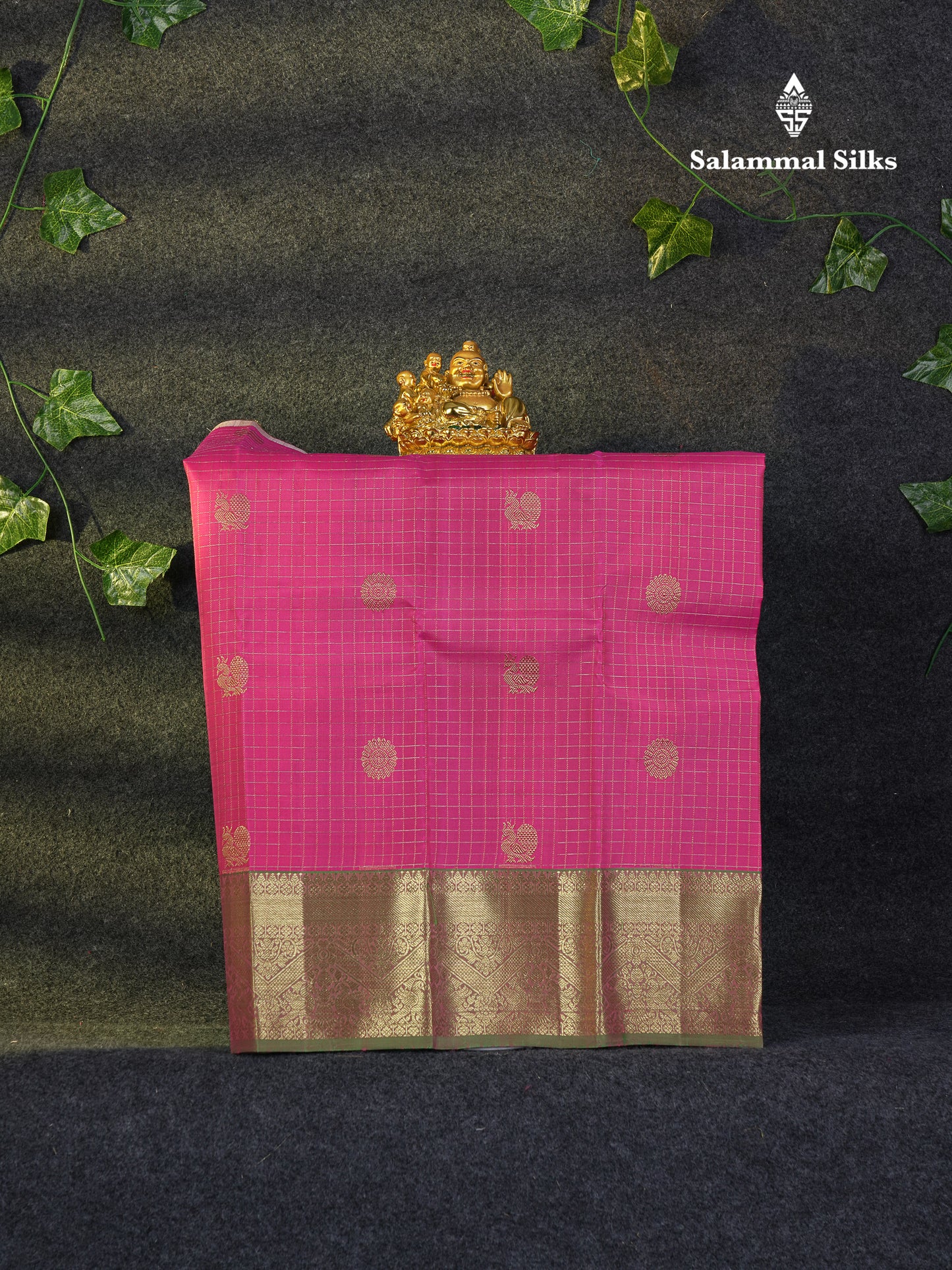 Beautiful Pure Silk Pattu Pavadai Zari Checks With Butta (Pink) With Contrast Parrot Green Blouse 18"