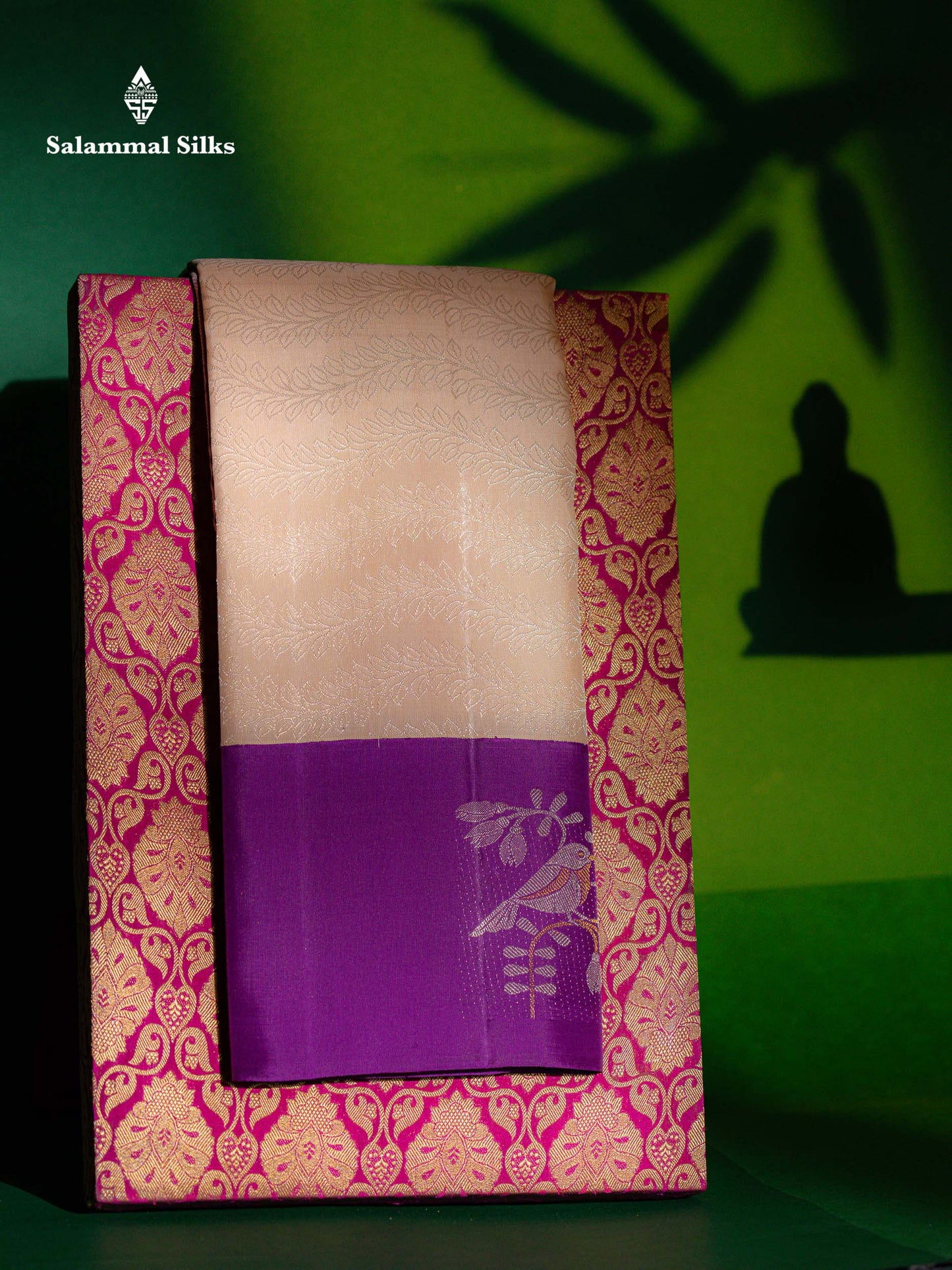 Beige Fancy Pure Kanjivaram Silk Saree With Contrast Vadamalli Border
