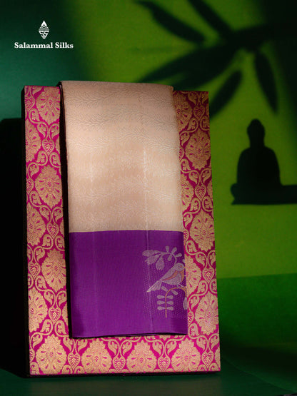 Beige Fancy Pure Kanjivaram Silk Saree With Contrast Vadamalli Border