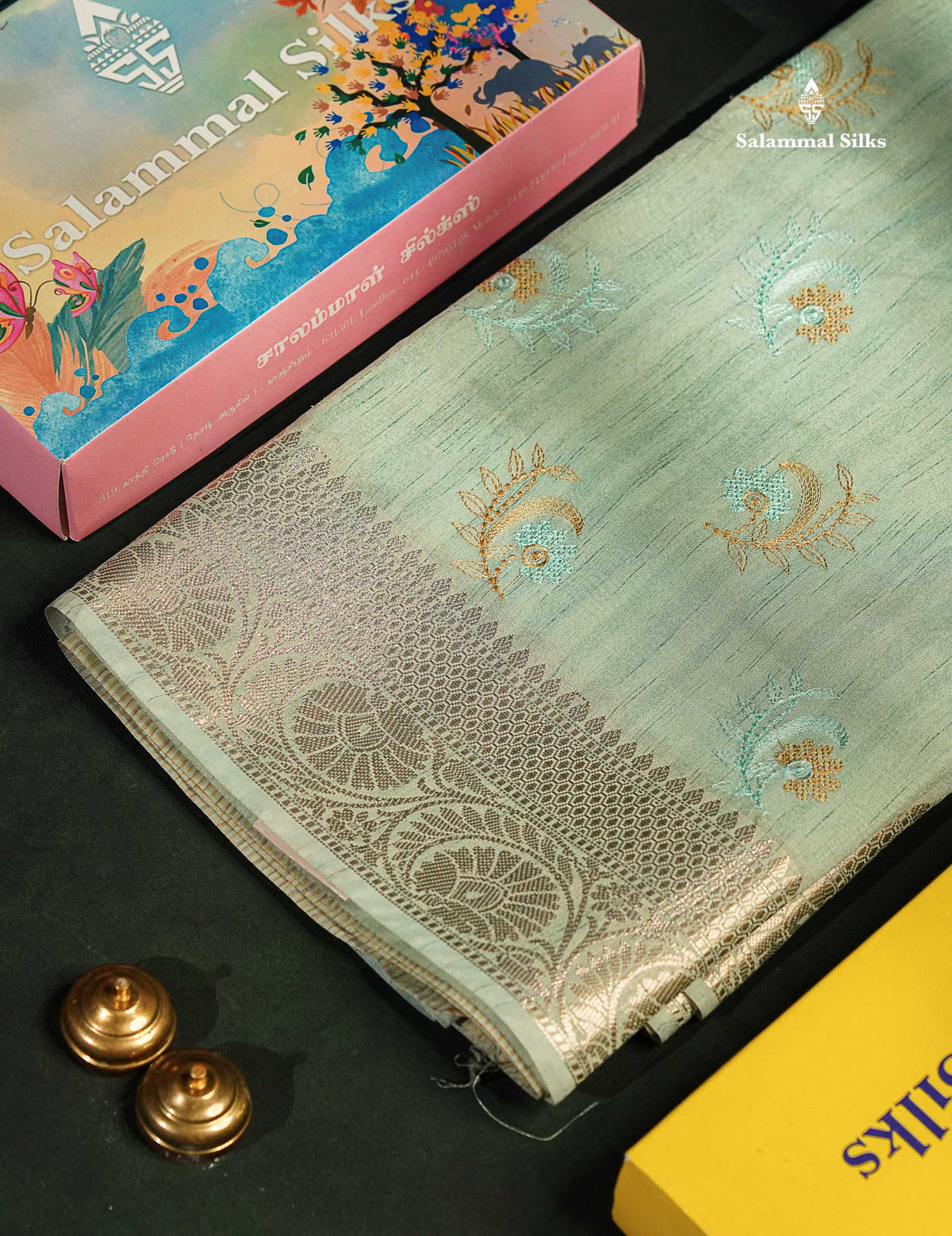Cotton Mix Saree - Sea Blue Embroidery Work Along With Fancy Border