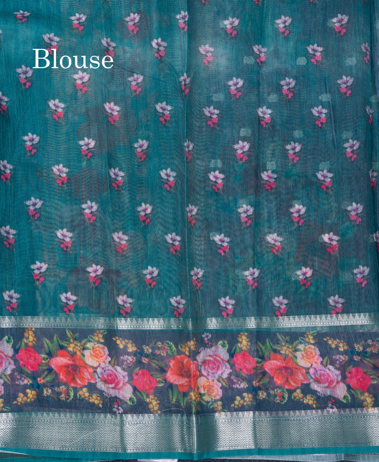 Light Pink Printed Linen Mix Fancy Saree With Contrast Peacock Green Fancy Border