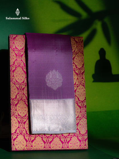 Light Violet Pure Kanjivaram Silk Saree With Contrast Silver Border