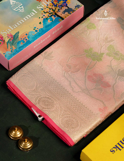 Cotton Mix Saree - Peach Meenakari Work Along With Fancy Border