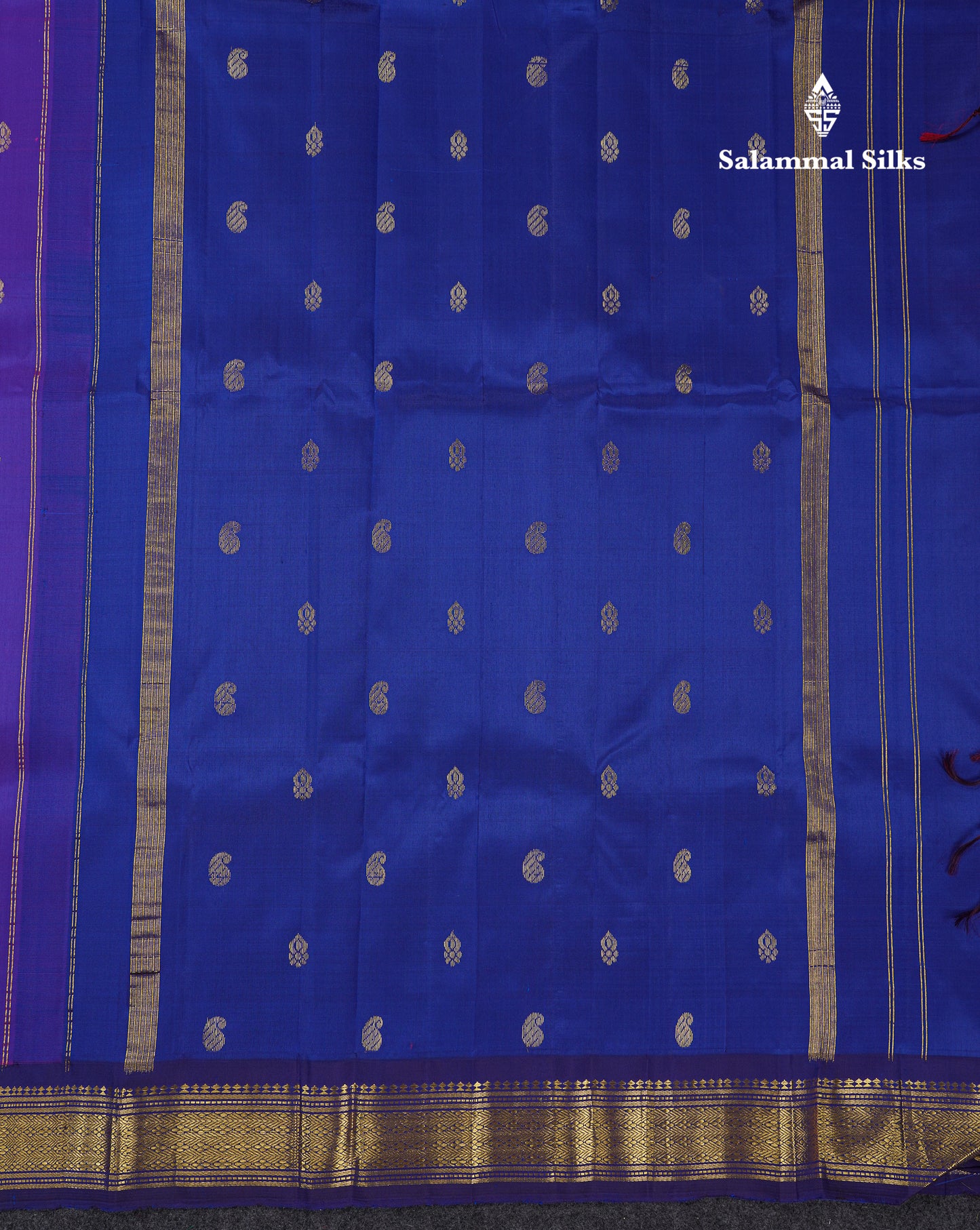 Beautiful Dual Tone Violet Pure Kanjivaram Silk Saree With Contrast Navy Blue Traditional One Side Border