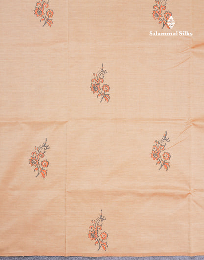 Sandal South Cotton Printed Saree With Contrast Orange Blouse