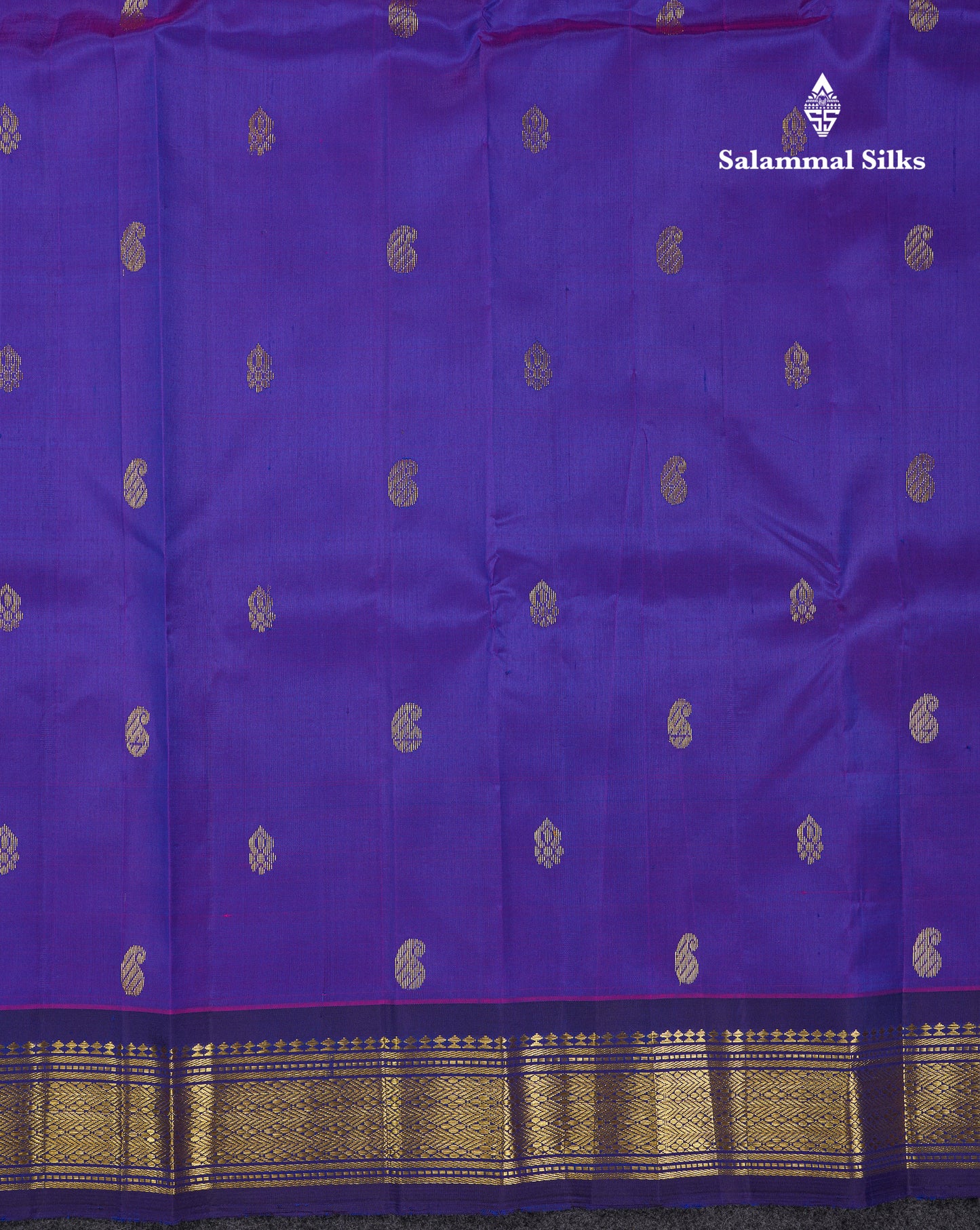 Beautiful Dual Tone Violet Pure Kanjivaram Silk Saree With Contrast Navy Blue Traditional One Side Border
