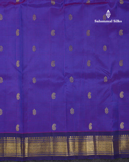 Beautiful Dual Tone Violet Pure Kanjivaram Silk Saree With Contrast Navy Blue Traditional One Side Border