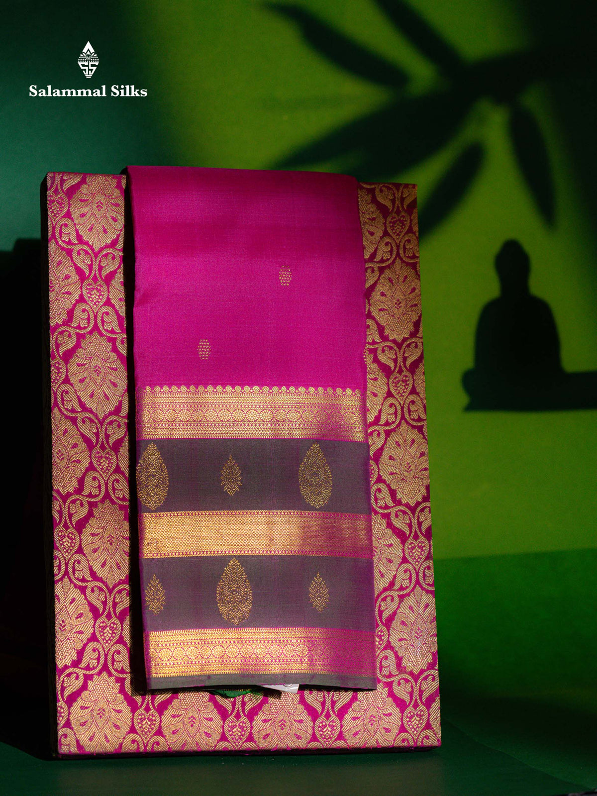 Magenta Pink Pure Kanjivaram Silk Saree With Traditional Evening Morning Border