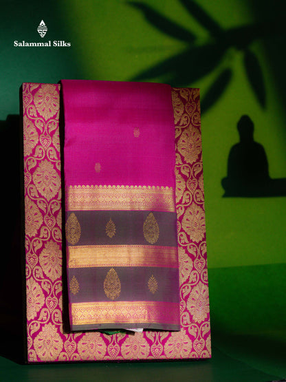Magenta Pink Pure Kanjivaram Silk Saree With Traditional Evening Morning Border