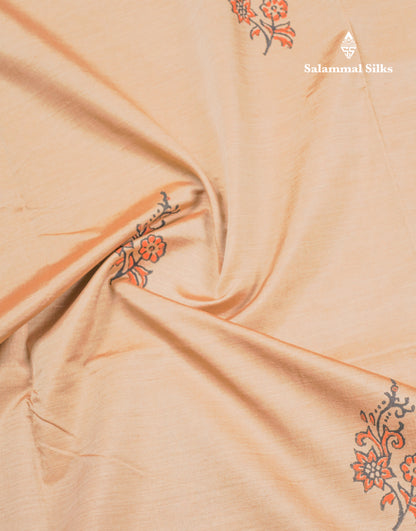 Sandal South Cotton Printed Saree With Contrast Orange Blouse