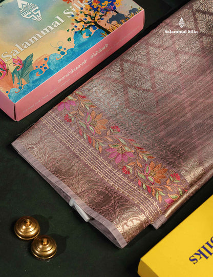 Light Violet Semi Tussar Fancy Saree With Embroidery Border