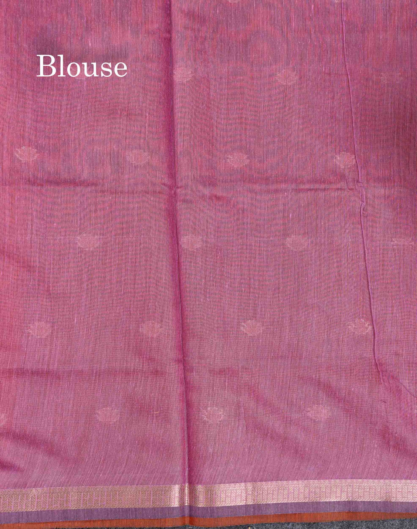 Beautiful Light Chocolate Maheshwar Cotton Saree With Contrast Light Lavender Blouse