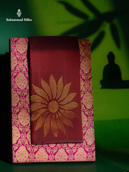Beautiful Dark Maroon Fancy Pure Kanjivaram Silk Saree With Contrast Purple Blouse