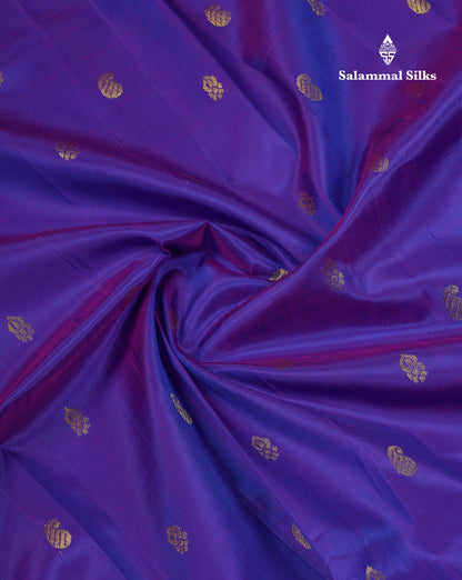 Beautiful Dual Tone Violet Pure Kanjivaram Silk Saree With Contrast Navy Blue Traditional One Side Border