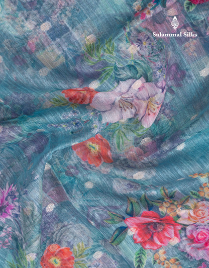 Light Pink Printed Linen Mix Fancy Saree With Contrast Peacock Green Fancy Border