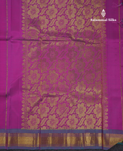 Beautiful Vadamalli Pure Kanjivaram Silk Saree With Contrast Blue Shade Traditional One Side Border