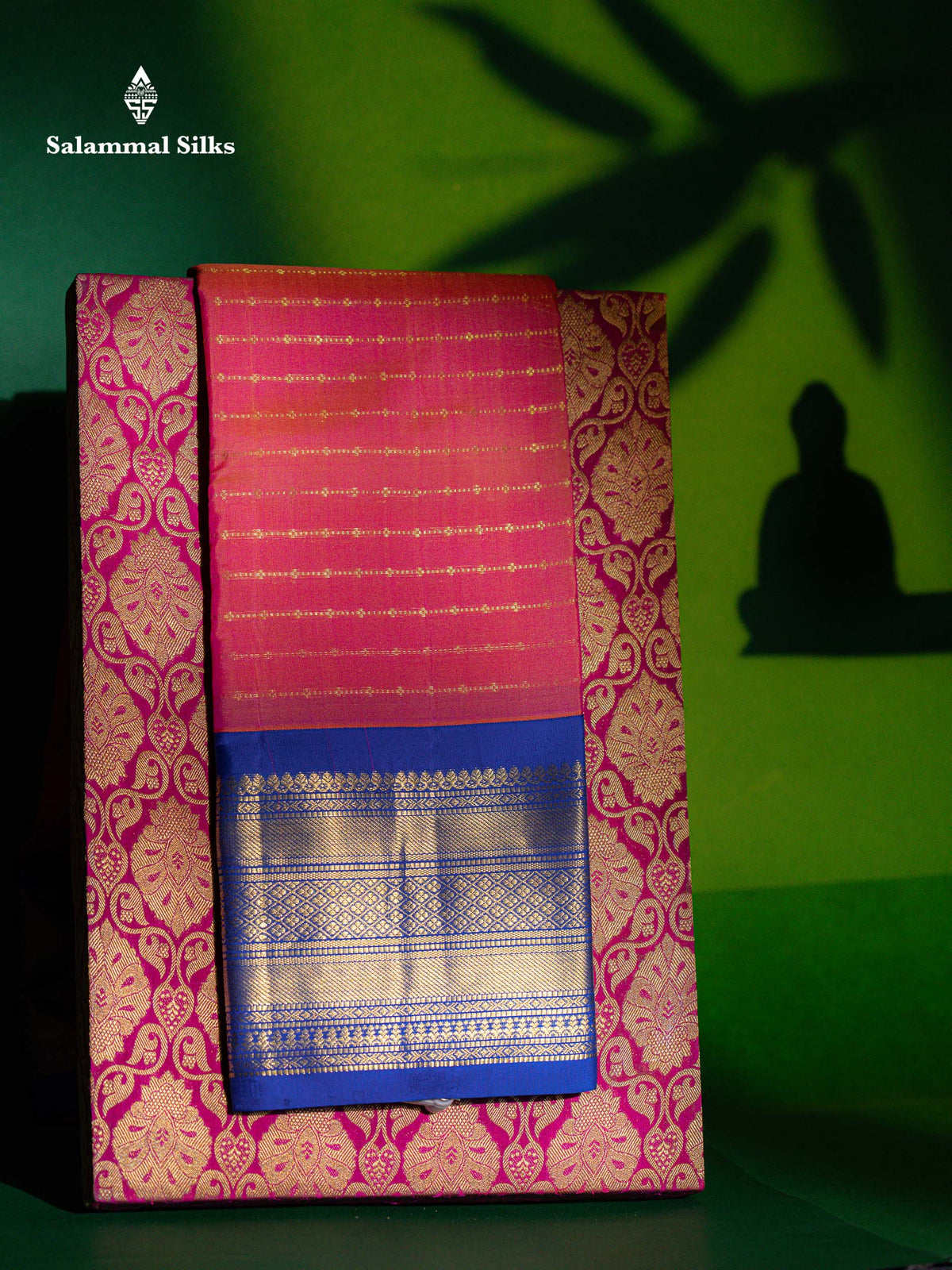 Kanjivaram Pure Silk Saree Pink With Royal Blue Traditional Border