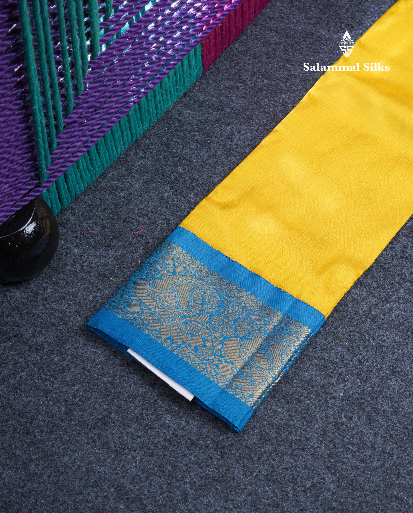 Pure Silk Pattu Pavadai Plain (Lemon Yellow) With Blue Blouse 20"