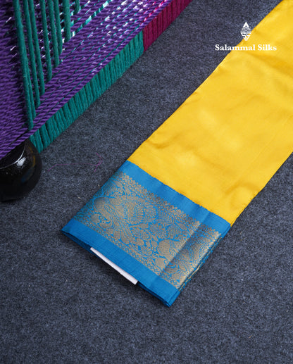Pure Silk Pattu Pavadai Plain (Lemon Yellow) With Blue Blouse 20"