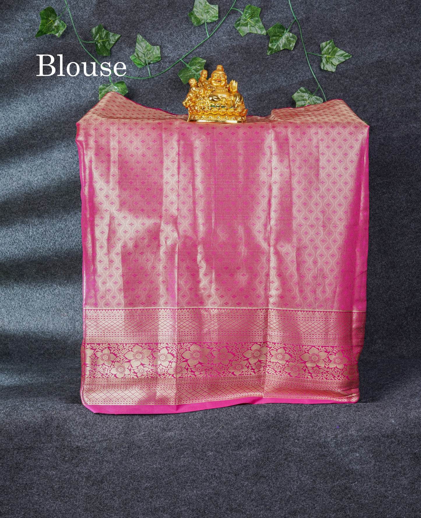 Semi Silk Pattu Pavadai Tissue (Sandal) with Pink Blouse 27"