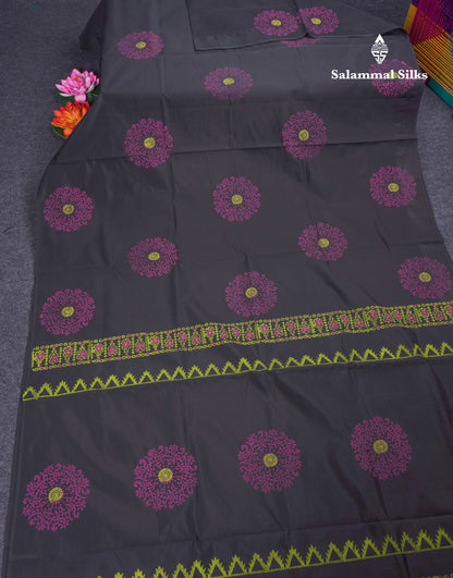 Black South Cotton Printed Saree With Contrast Pink Blouse